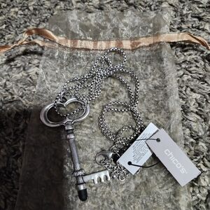 Chico's Silver Key Charm Necklace